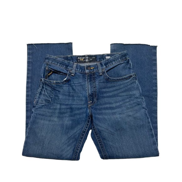 Ariat M4 Rebar Relaxed Boot Jeans Mens 32 X 32 Medium Wash Western Frayed Denim - Picture 4 of 9